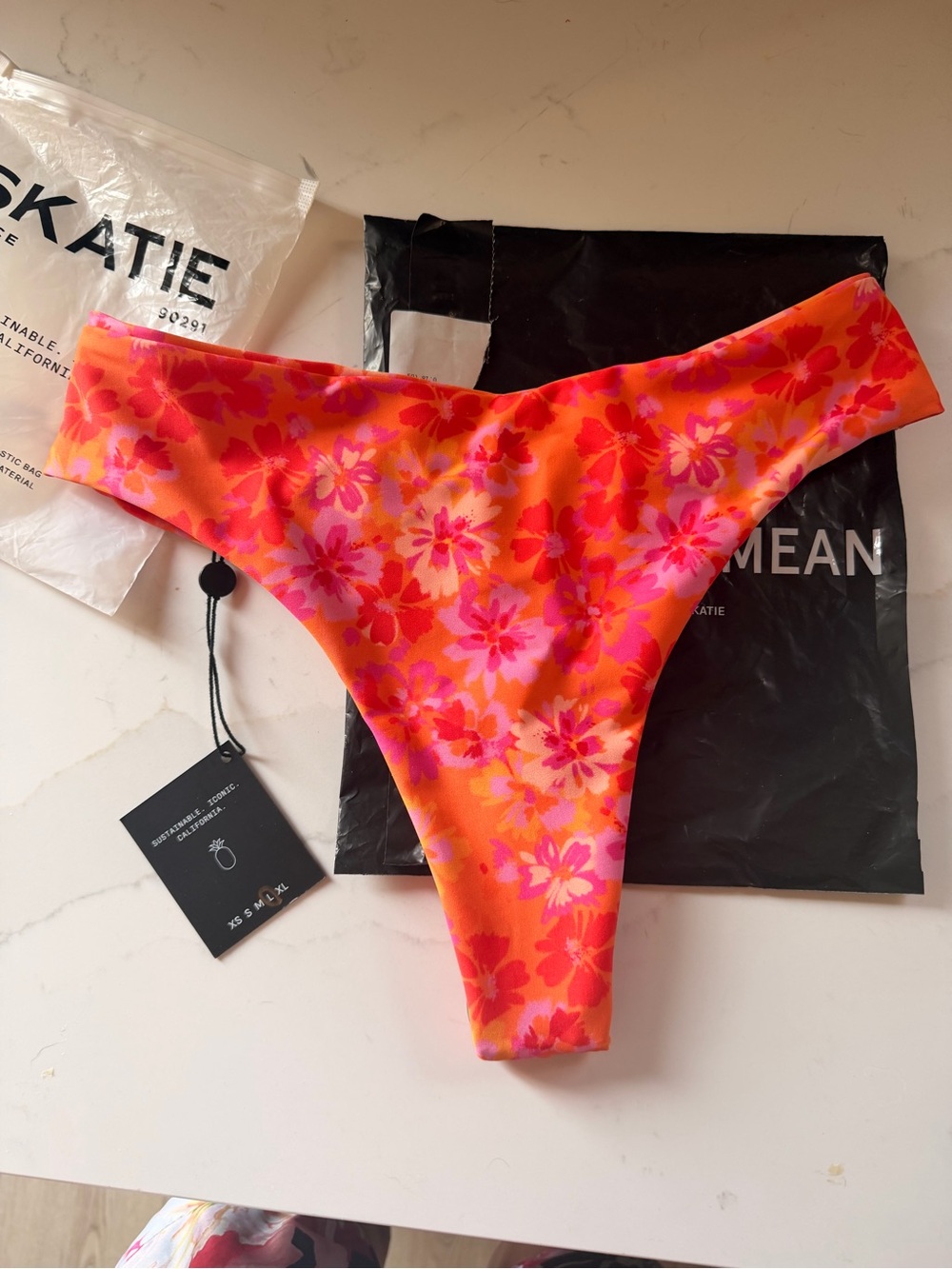 Skatie Neon Floral Swim Bottoms - Orange & Pink